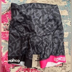 Betty Designs Elite Racing Team Squad Black and Pink Cycling Shorts. Small.